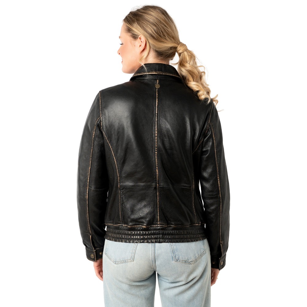 Geaca de Piele Dama Mauritius Negru/Bej MWBjanka - readytowear