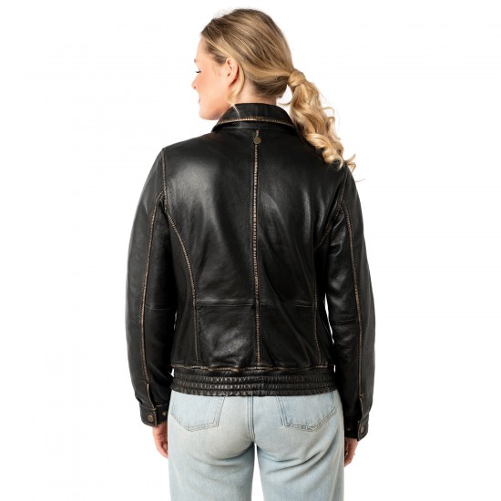 Geaca de Piele Dama Mauritius Negru/Bej MWBjanka