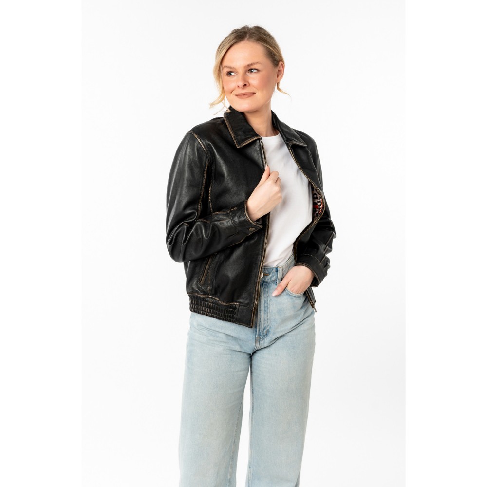 Geaca de Piele Dama Mauritius Negru/Bej MWBjanka - readytowear