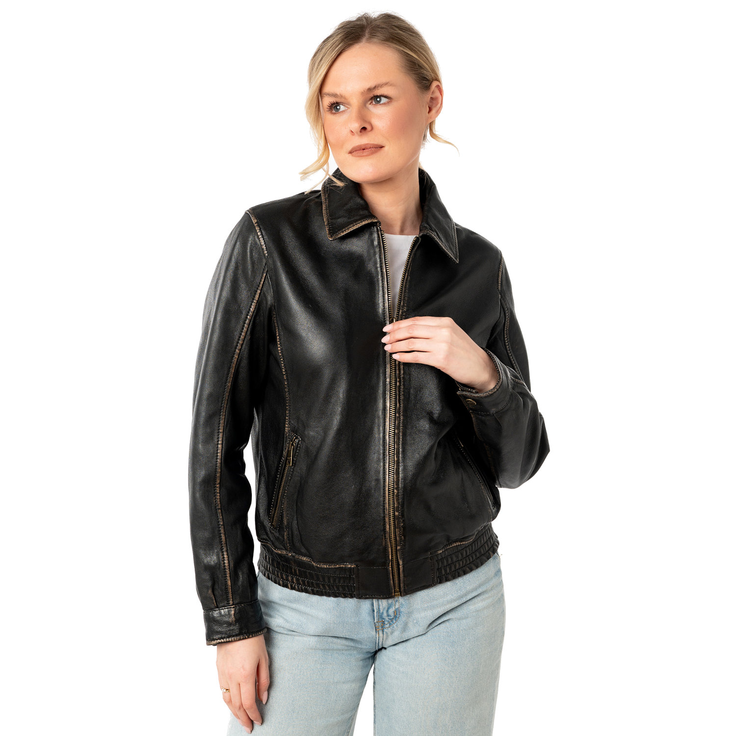 Geaca de Piele Dama Mauritius Negru/Bej MWBjanka – Geci de Piele