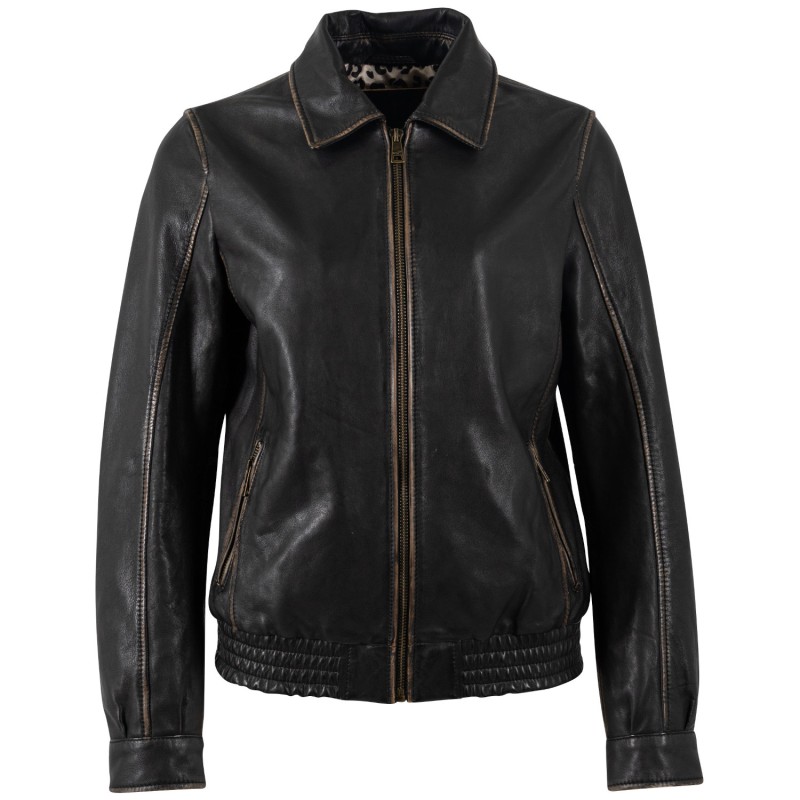 Geaca de Piele Dama Mauritius Negru/Bej MWBjanka – Geci de Piele