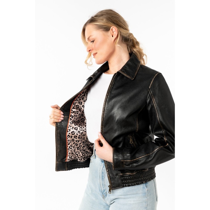 Geaca de Piele Dama Mauritius Negru/Bej MWBjanka – Geci de Piele