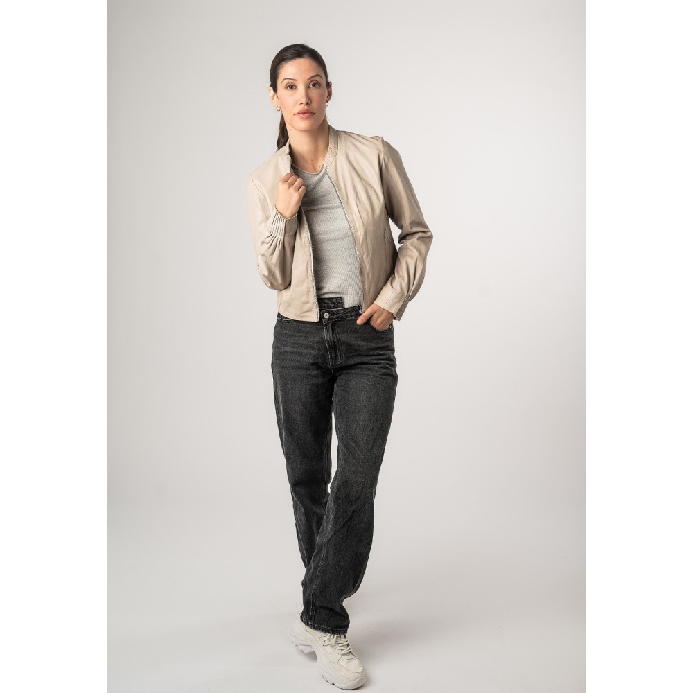 Geaca de Piele Dama Mauritius Alb Ivoriu MWCandie - readytowear