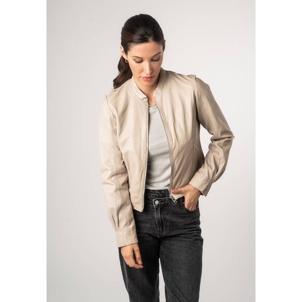 Geaca de Piele Dama Mauritius Alb Ivoriu MWCandie - readytowear