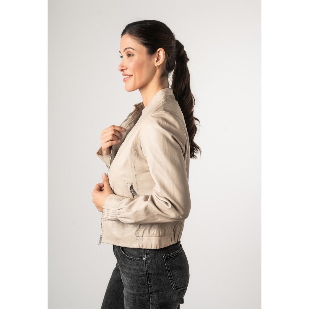 Geaca de Piele Dama Mauritius Alb Ivoriu MWCandie - readytowear