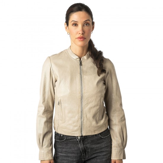 Geaca de Piele Dama Mauritius Alb Ivoriu MWCandie