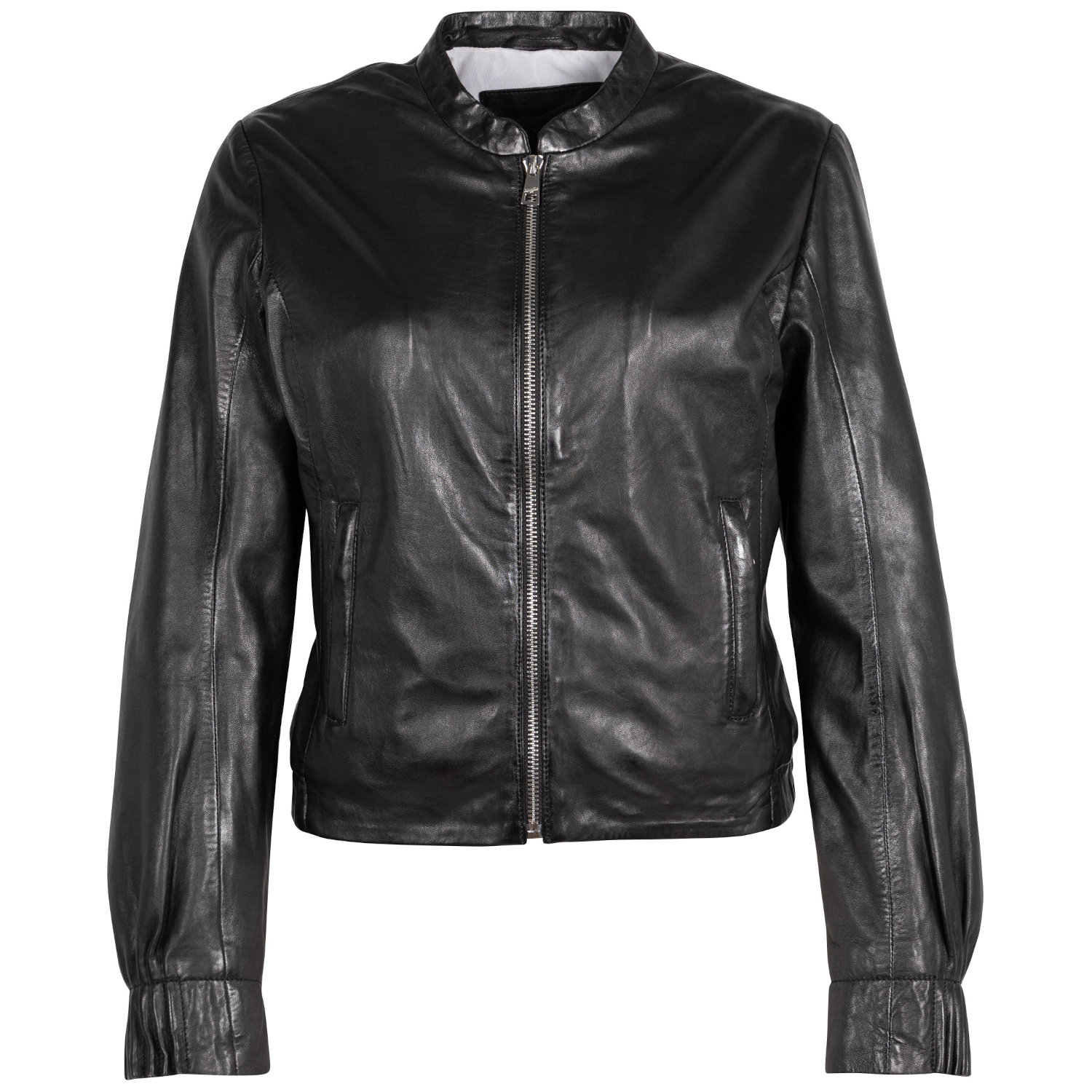 geaca piele naturala dama mauritius mwcandie neagra mansete plisate