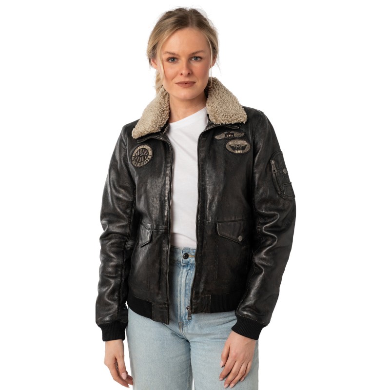 Geaca de Piele Dama Mauritius Negru Vintage MWCarlene – Geci de Piele