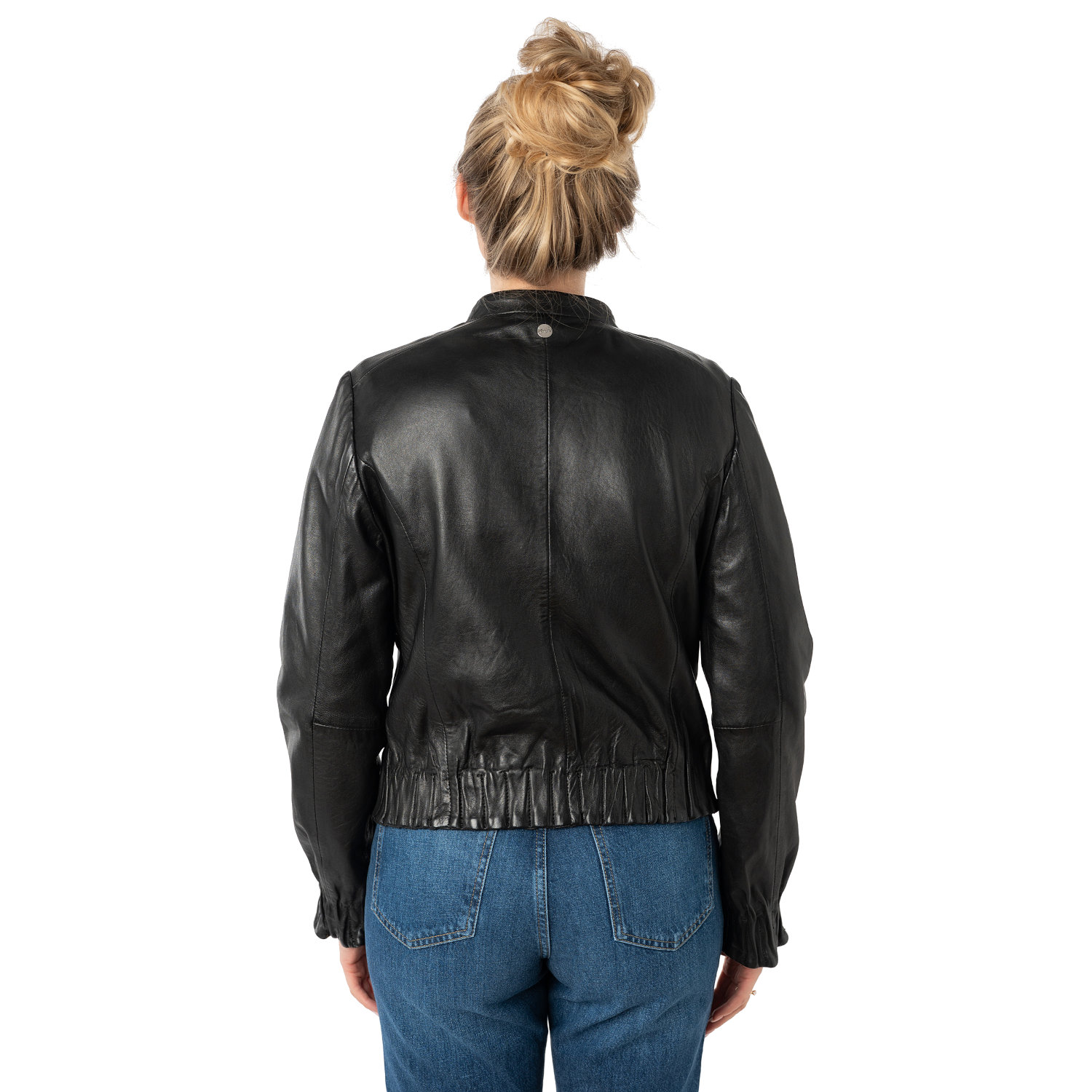 geaca piele dama mauritius neagra mwcassie stil bomber neted talie elastica