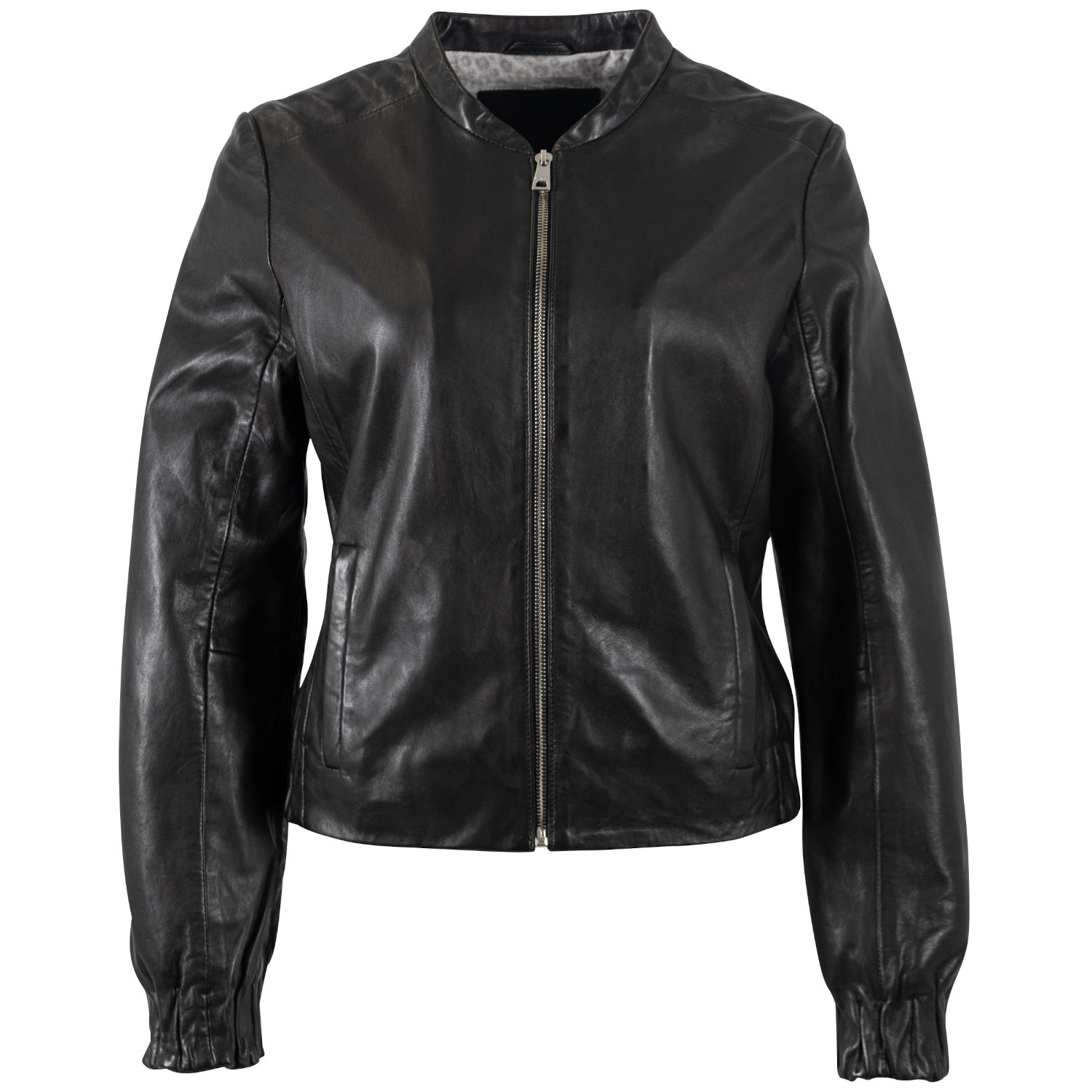 geaca piele dama mauritius neagra mwcassie stil bomber neted talie elastica