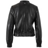 geaca piele dama mauritius neagra mwcassie stil bomber neted talie elastica