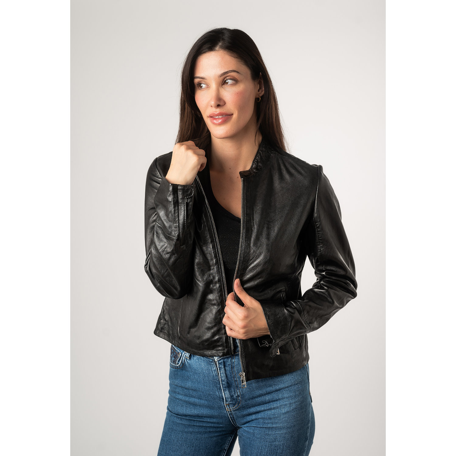 Geaca de Piele Dama Mauritius Neagra MWCelly – Geci de Piele