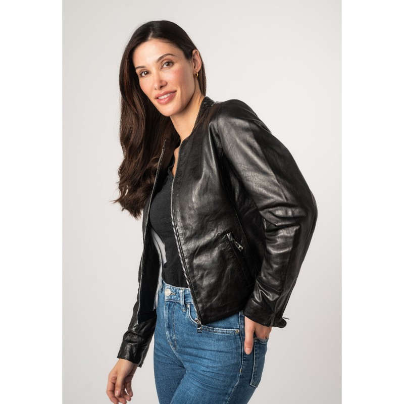 Geaca de Piele Dama Mauritius Neagra MWCelly – Geci de Piele
