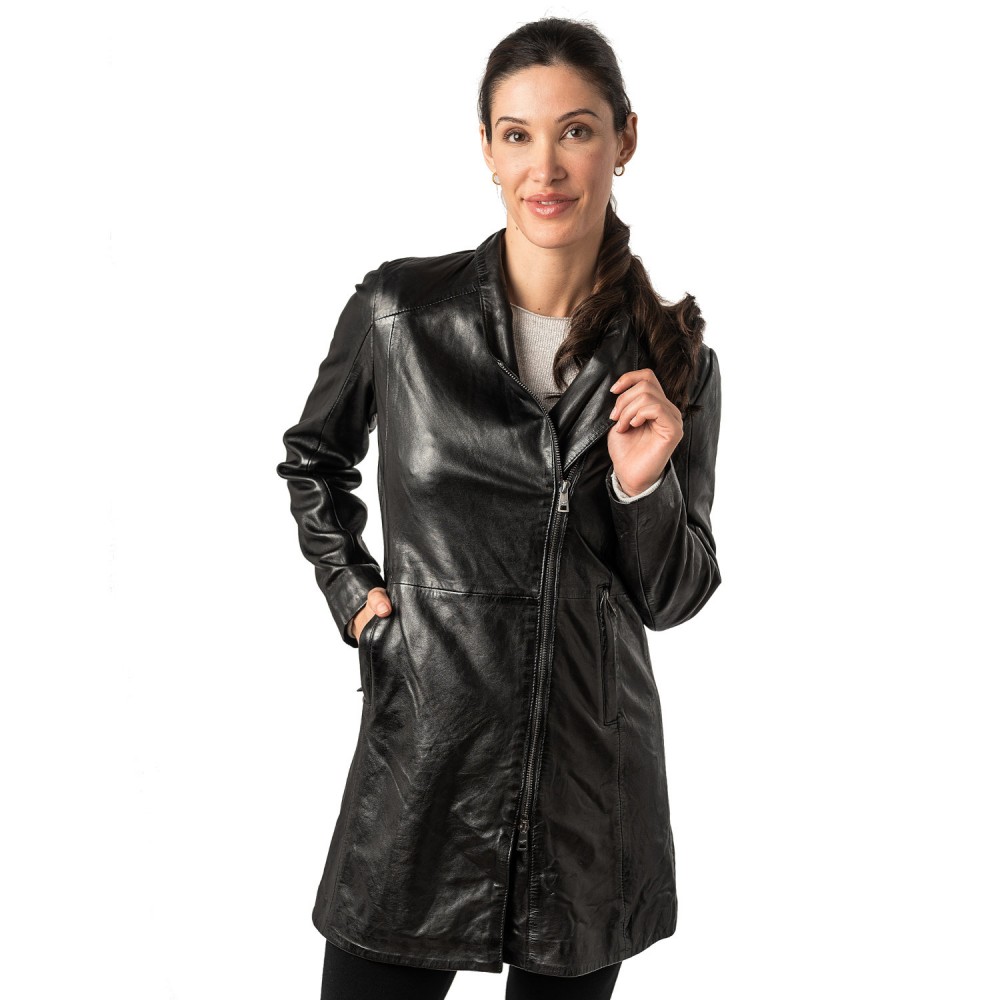Geaca Lunga de Piele Dama Mauritius Neagra MWCita