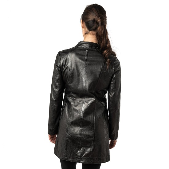 Geaca Lunga de Piele Dama Mauritius Neagra MWCita