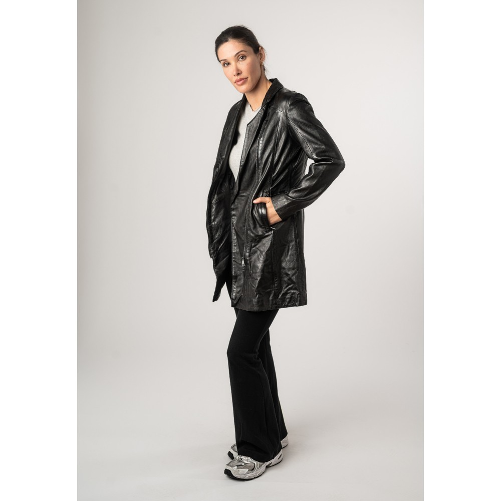 Geaca Lunga de Piele Dama Mauritius Neagra MWCita - readytowear