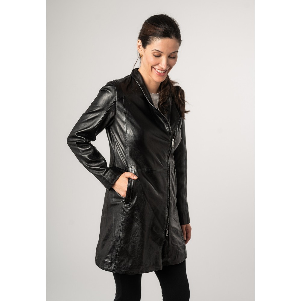 Geaca Lunga de Piele Dama Mauritius Neagra MWCita - readytowear