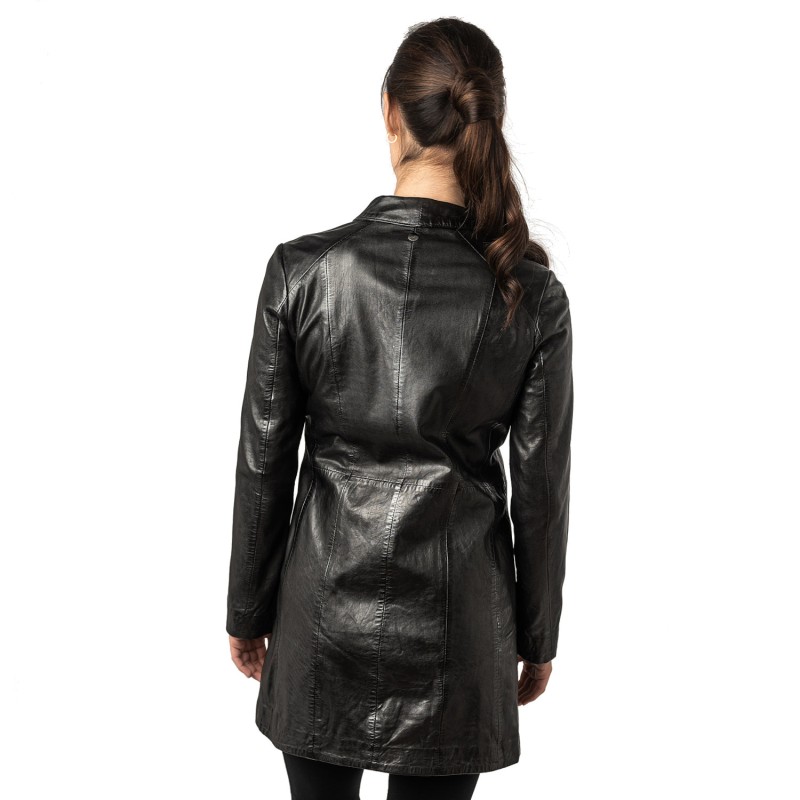 Geaca Lunga de Piele Dama Mauritius Neagra MWCita – Geci de Piele