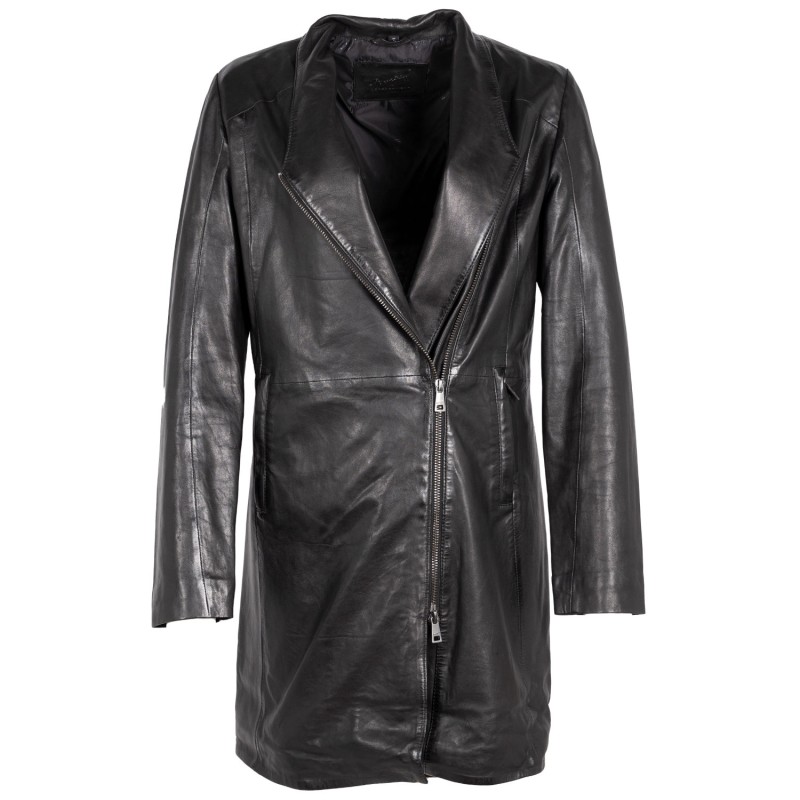 Geaca Lunga de Piele Dama Mauritius Neagra MWCita – Geci de Piele