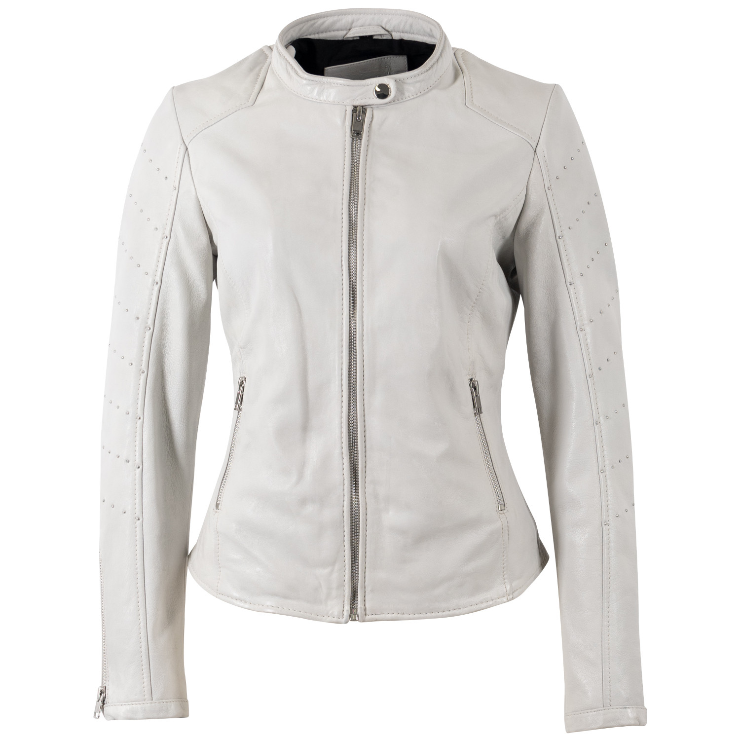 Geacă de Piele Damă Mauritius MWClee Alb Murdar Slim Fit stil biker, elegantă