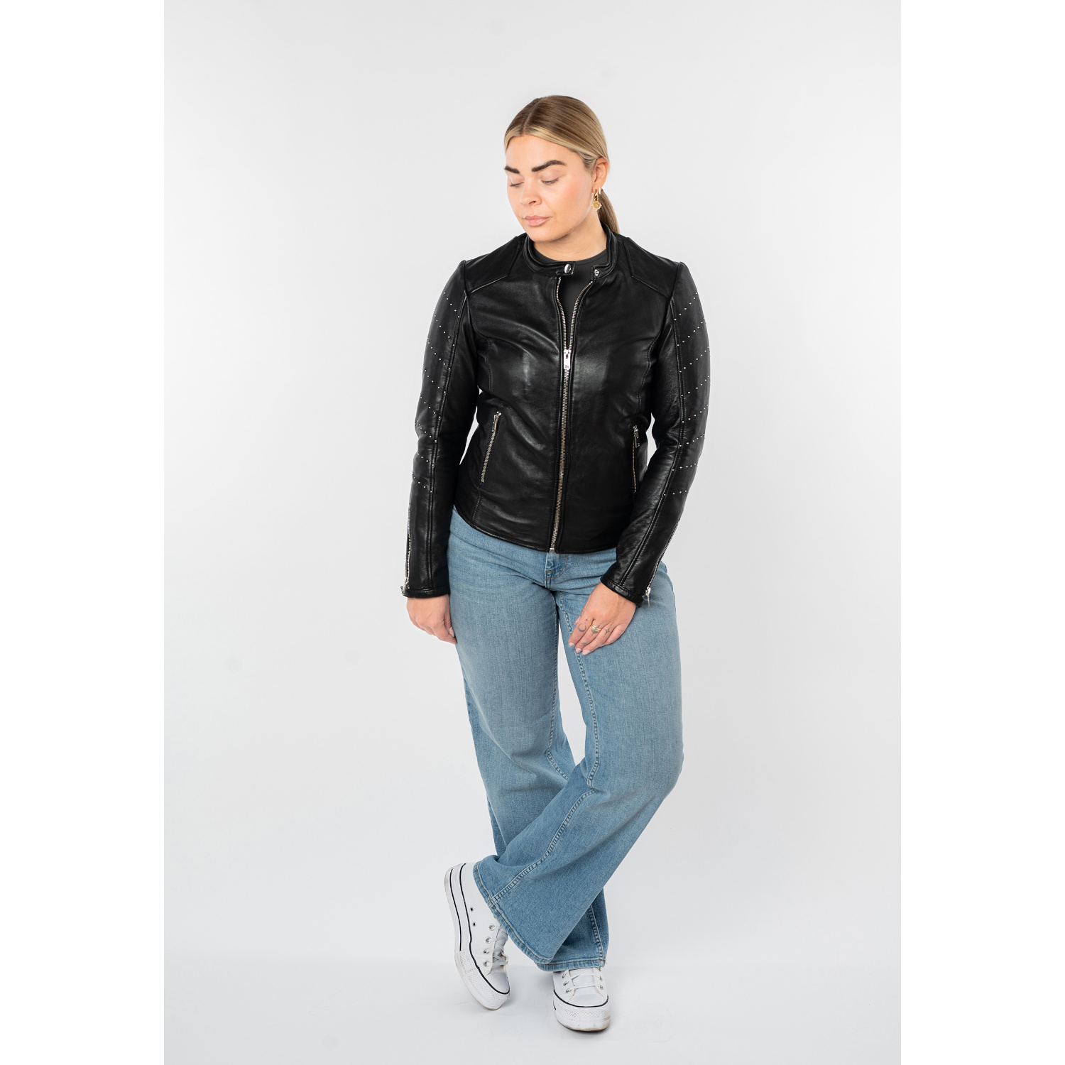 Geacă de Piele Damă Mauritius MWClee Neagră Slim Fit stil biker elegant