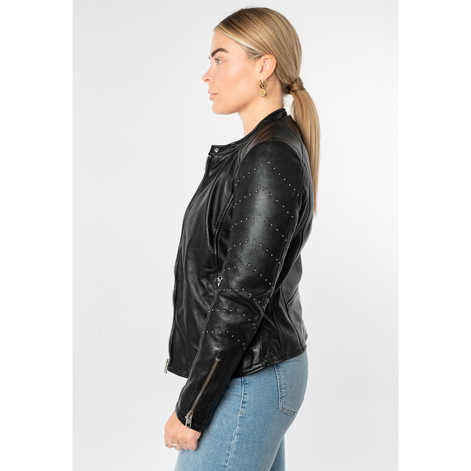 Geacă de Piele Damă Mauritius MWClee Neagră Slim Fit stil biker elegant