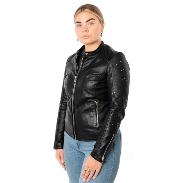 Geacă de Piele Damă Mauritius MWClee Neagră Slim Fit stil biker elegant — fotografia 3