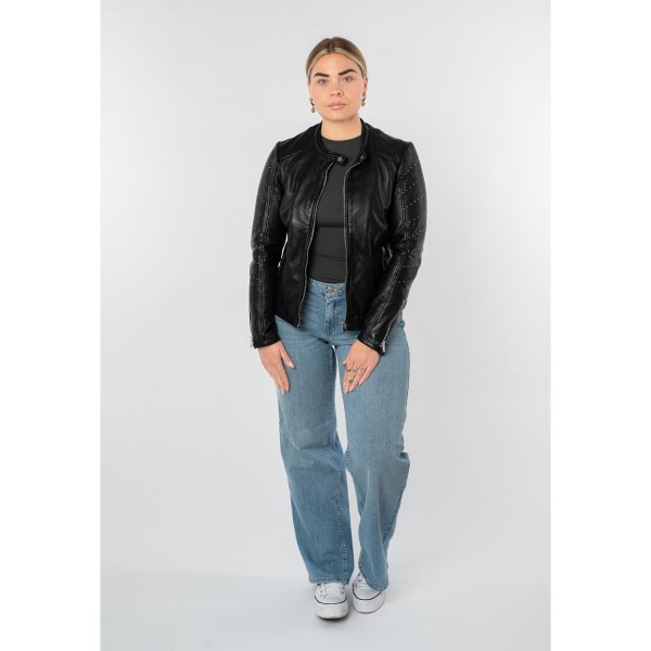 Geacă de Piele Damă Mauritius MWClee Neagră Slim Fit stil biker elegant — fotografia 6