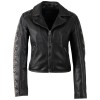 Geacă de piele damă Mauritius MWCoraschon negru bej cu detalii geometrice și stil biker modern