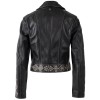 Geacă de piele damă Mauritius MWCoraschon negru bej cu detalii geometrice și stil biker modern