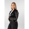 Geacă de piele damă Mauritius MWCoraschon negru bej cu detalii geometrice și stil biker modern