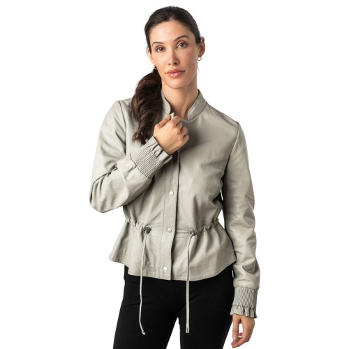 Geaca de Piele Dama Mauritius Gri Argintiu MWEbelle