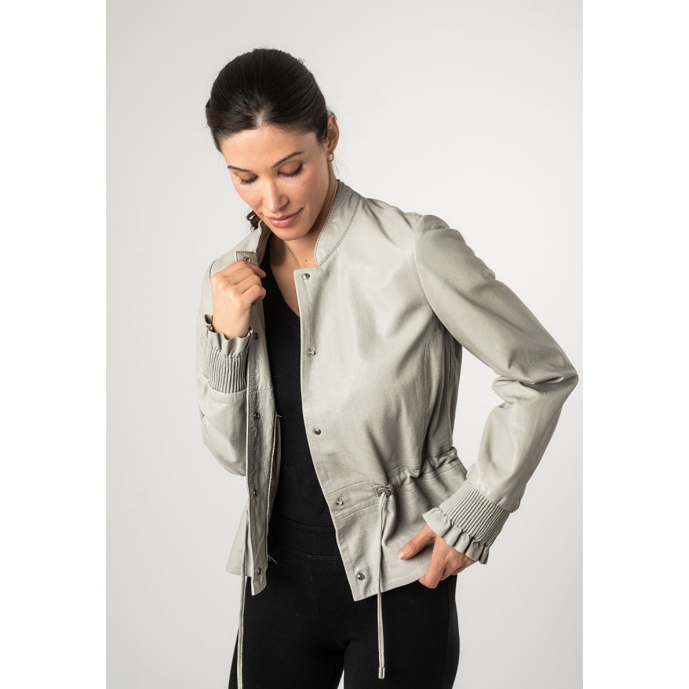 Geaca de Piele Dama Mauritius Gri Argintiu MWEbelle - readytowear