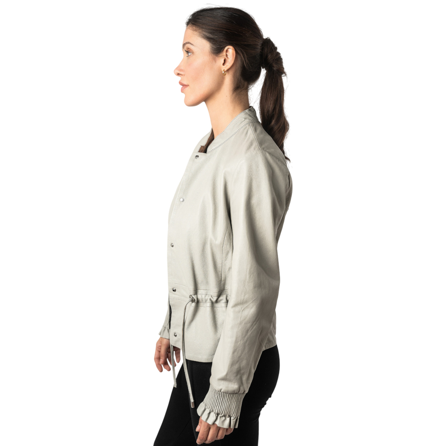 Geaca de Piele Dama Mauritius Gri Argintiu MWEbelle – Geci de Piele geaca piele dama gri argintiu snur talie capse mauritius