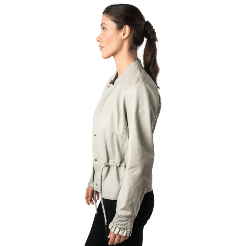 Geaca de Piele Dama Mauritius Gri Argintiu MWEbelle – Geci de Piele