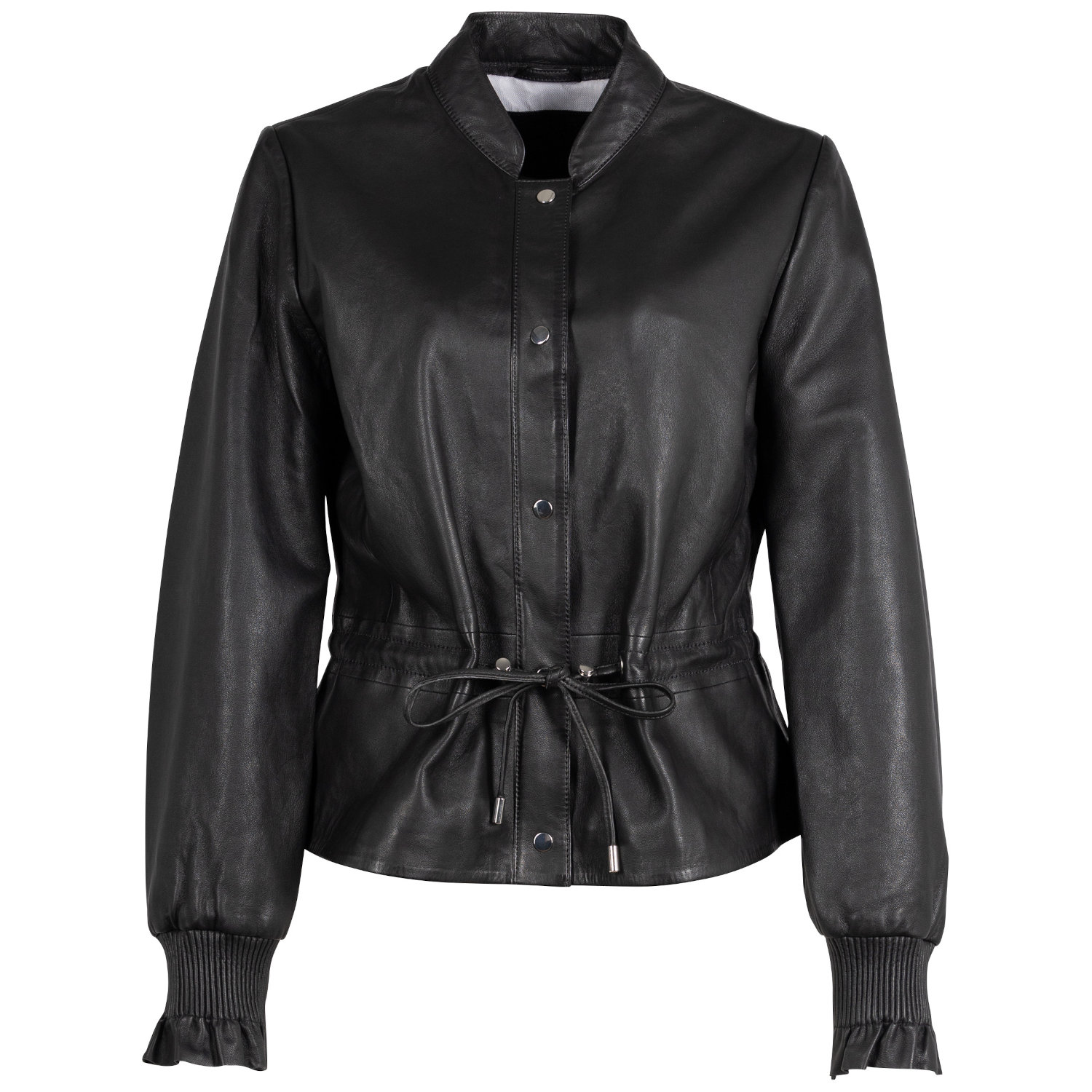 geaca piele naturala dama mauritius mwebelle neagra snur talie capse