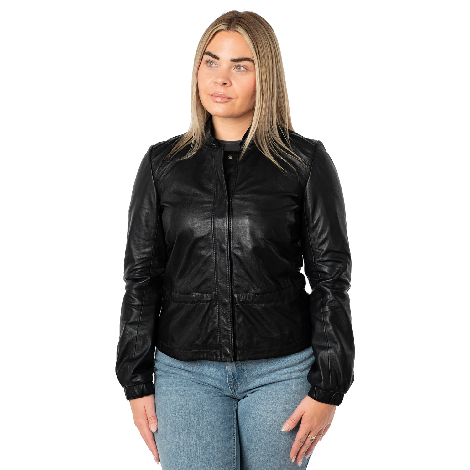 Geacă scurtă piele damă neagră Mauritius MWEliz model minimalist