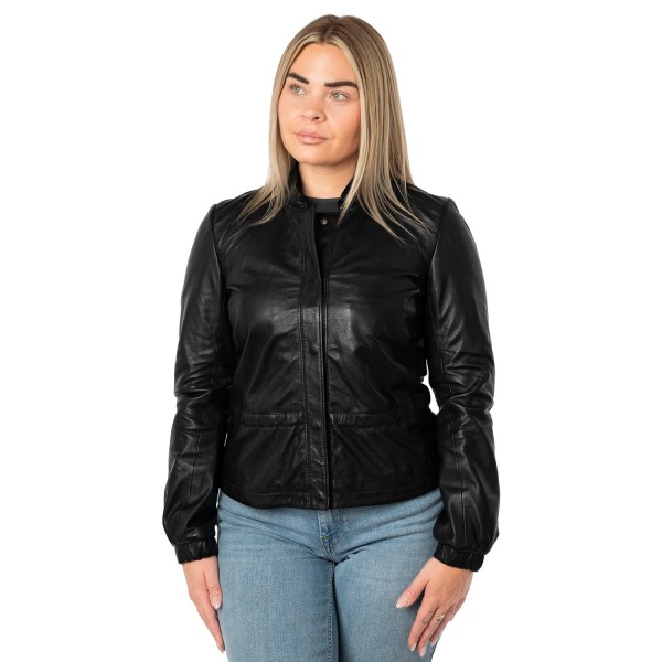 Geacă scurtă piele damă neagră Mauritius MWEliz model minimalist — fotografia 3