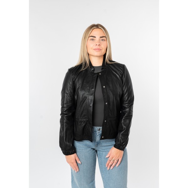 Geacă scurtă piele damă neagră Mauritius MWEliz model minimalist — fotografia 7