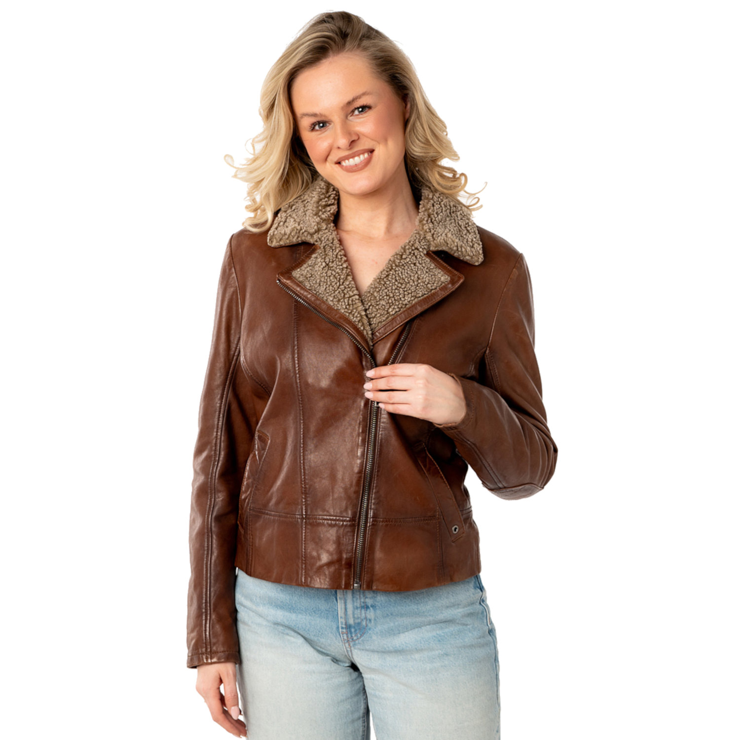 Geaca de Piele Dama Mauritius Coniac Inchis MWElora – Geci de Iarna