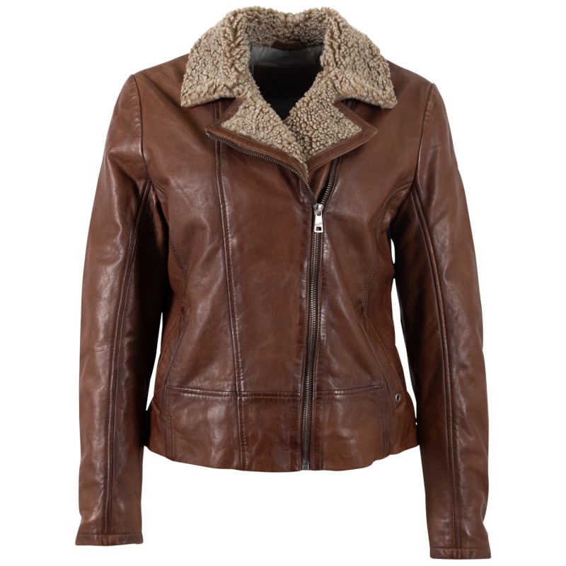 Geaca de Piele Dama Mauritius Coniac Inchis MWElora – Geci de Iarna