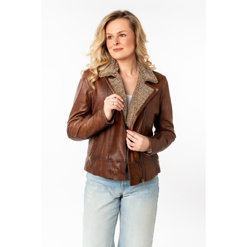 Geaca de Piele Dama Mauritius Coniac Inchis MWElora – Geci de Iarna