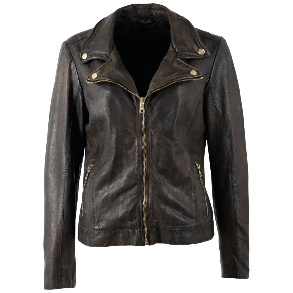 Geaca de Piele Dama Mauritius Negru Antic MWEvina - readytowear