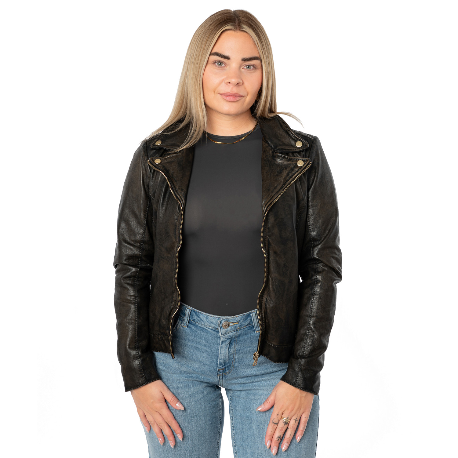 Geaca de Piele Dama Mauritius Negru Antic MWEvina – Geci de Piele