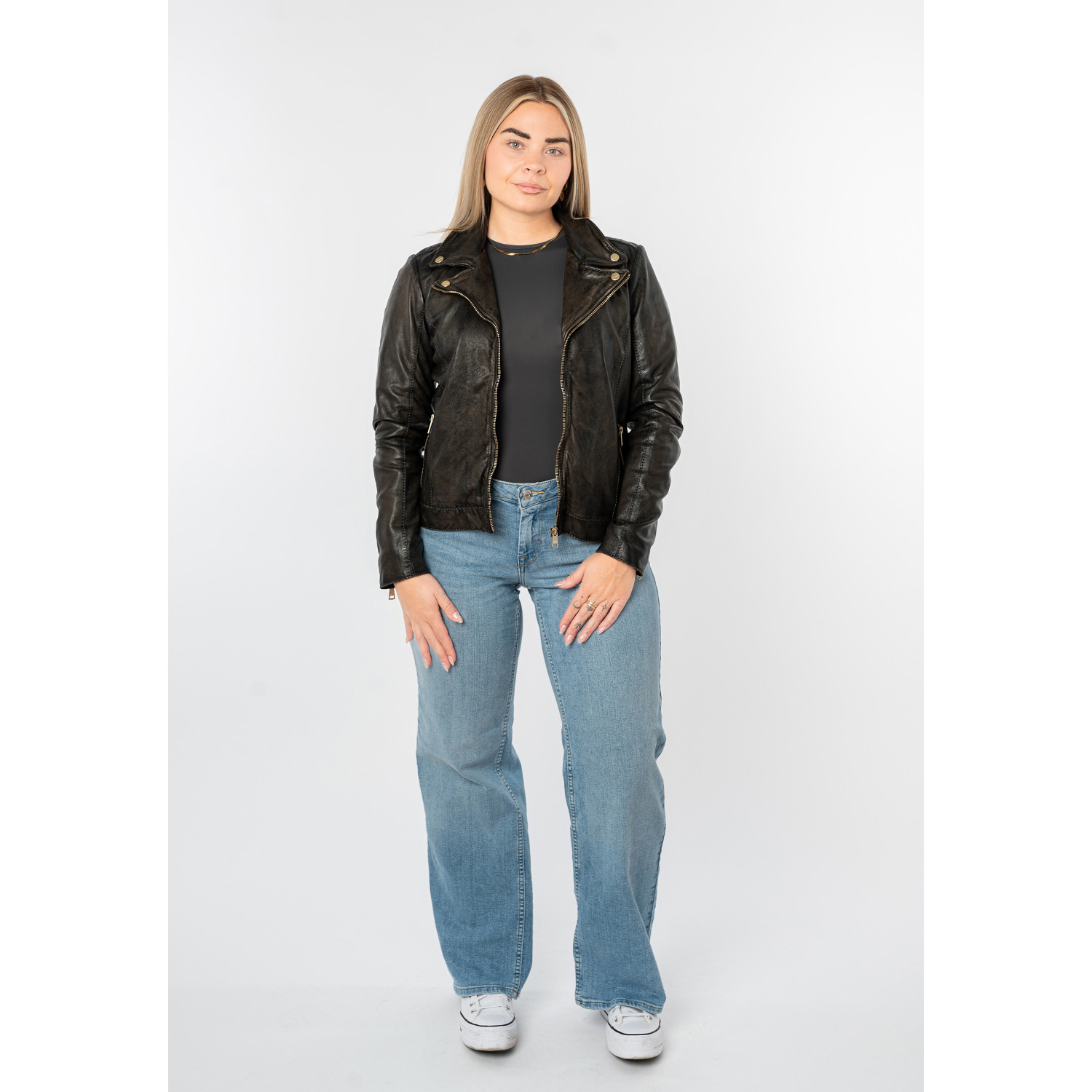 Geaca de Piele Dama Mauritius Negru Antic MWEvina – Geci de Piele