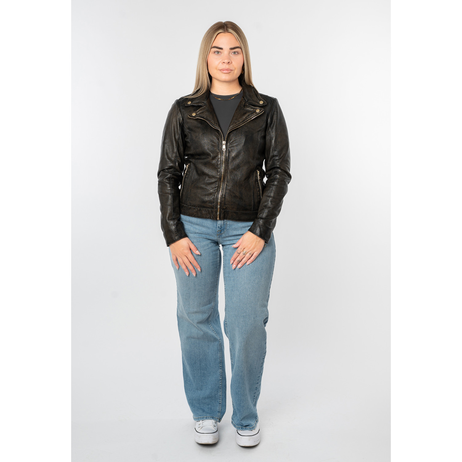 Geaca de Piele Dama Mauritius Negru Antic MWEvina – Geci de Piele