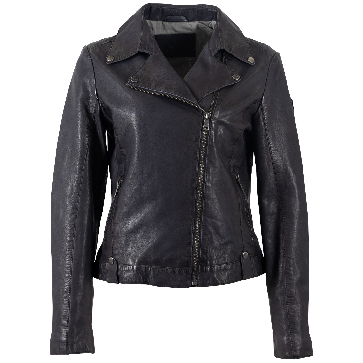 geaca piele dama mauritius bleumarin inchis mwfarah stil biker asimetric guler rever lat