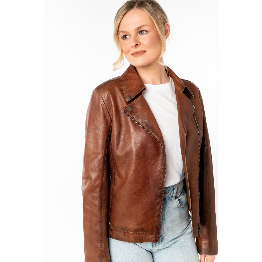 Geaca de Piele Dama Mauritius Coniac Inchis MWFarah