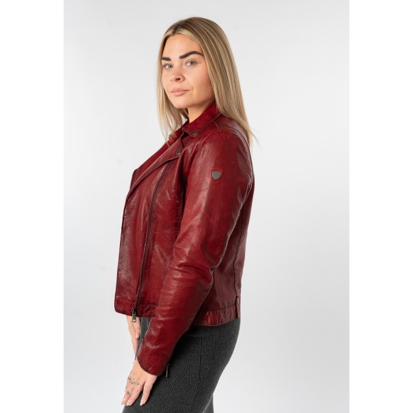 Geacă pentru femei Mauritius MWFarah, roșie – biker cu fermoar asimetric și guler cu rever și capse decorative — fotografia 6