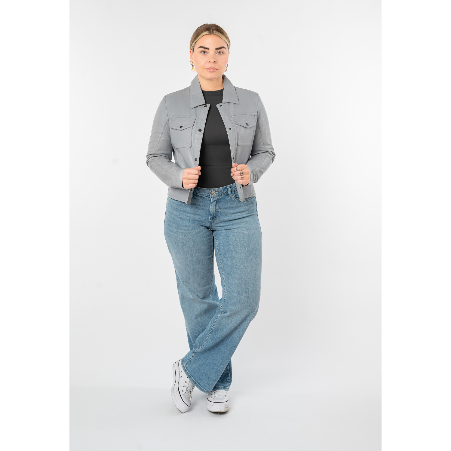 Geacă scurtă de piele damă albastru deschis Mauritius MWFeodora stil casual contemporary